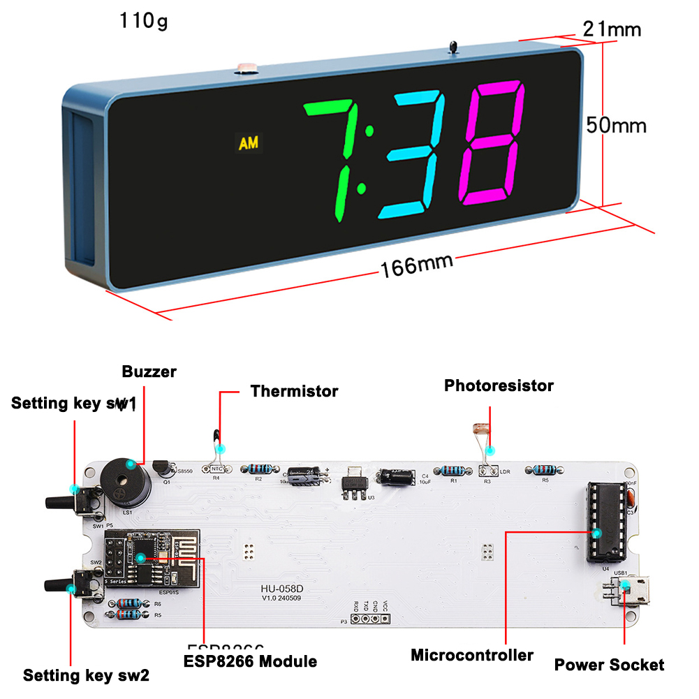 Kit d'horloge WiFi coloré, hor - Diy Electronics Com avis et prix